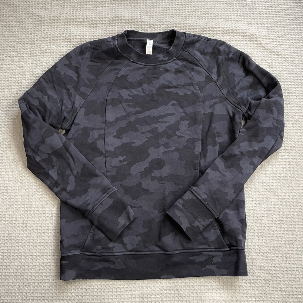Lululemon Scuba Crew Camo Sweatshirt 12 Womens Black/Gray Terry